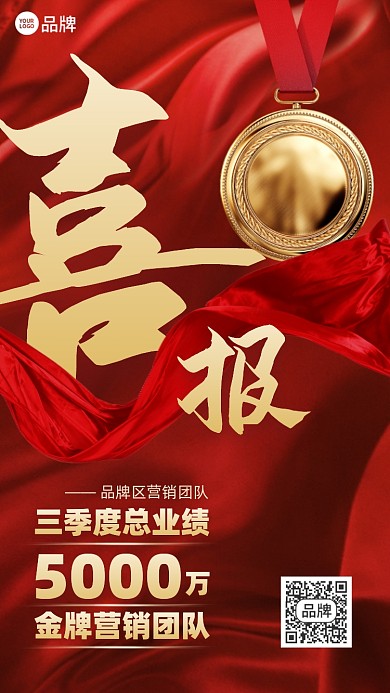 营销团队喜报红金色业绩喜庆摄影图海报