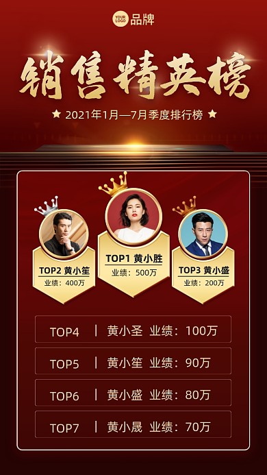 销售精英排行榜红金大气摄影图海报