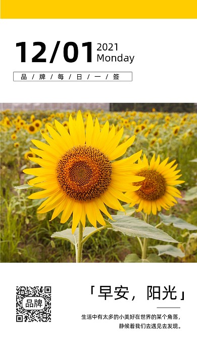 早安日签向日葵阳光摄影图海报