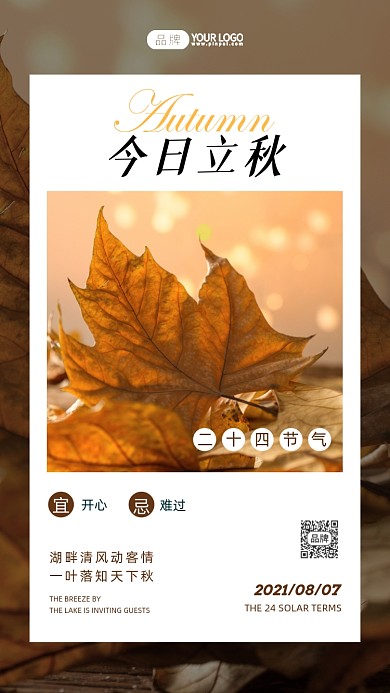 立秋节气枯叶简约风摄影图海报