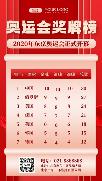 奥运会开幕奖牌榜摄影图手机海报