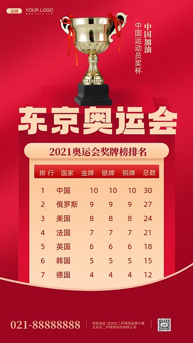 奥运会开幕奖牌榜摄影图手机海报