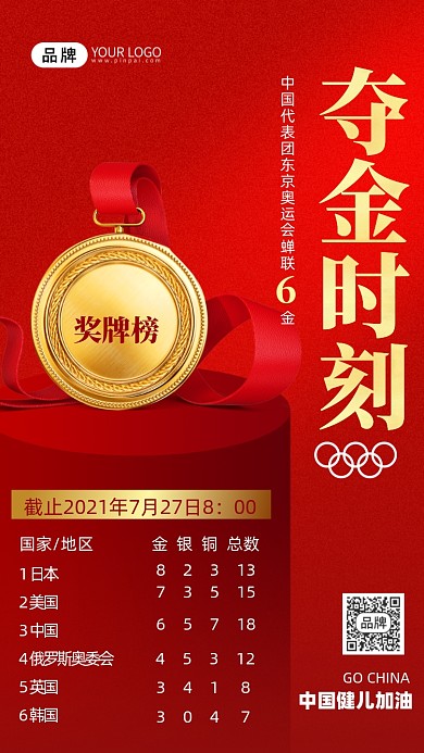 东京奥运夺金时刻金牌摄影图海报