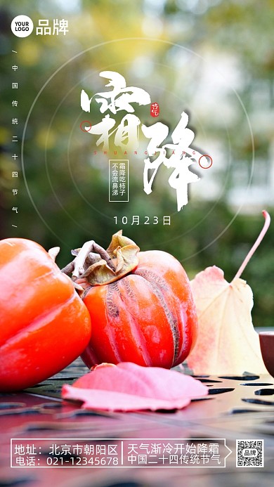 霜降节气柿子摄影图海报