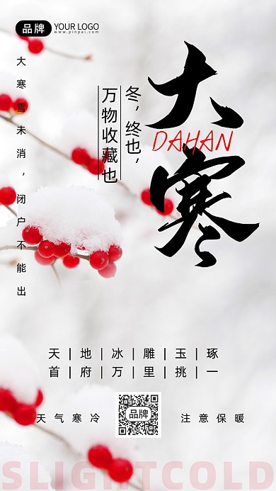 大寒节气雪景摄影图海报
