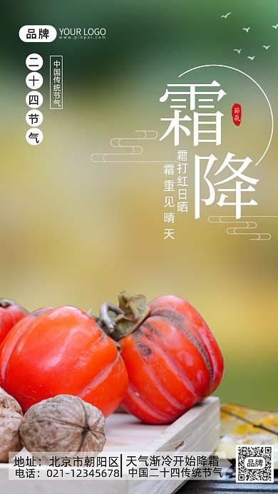 霜降节气柿子摄影图海报