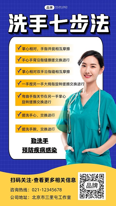洗手七步法宣传摄影图海报