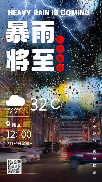 天气预报暴雨将至摄影图海报