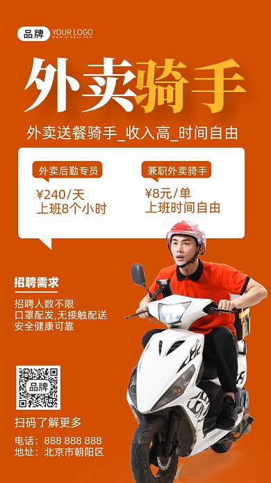 外卖骑手招聘年轻快递员摄影图海报