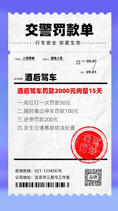 交警罚款单拒绝酒驾宣传摄影图海报