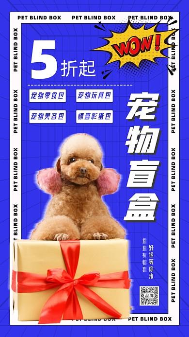 盲盒宠物拿着礼物盒子摄影图海报