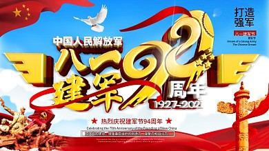 C4D创意党建红色建军九十四周年展板
