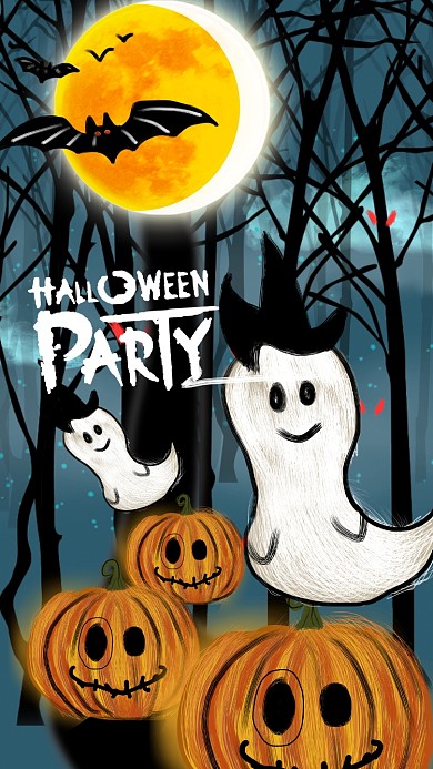 万圣节鬼节蝙蝠南瓜灯鬼魂黑暗森林鬼眼黑夜