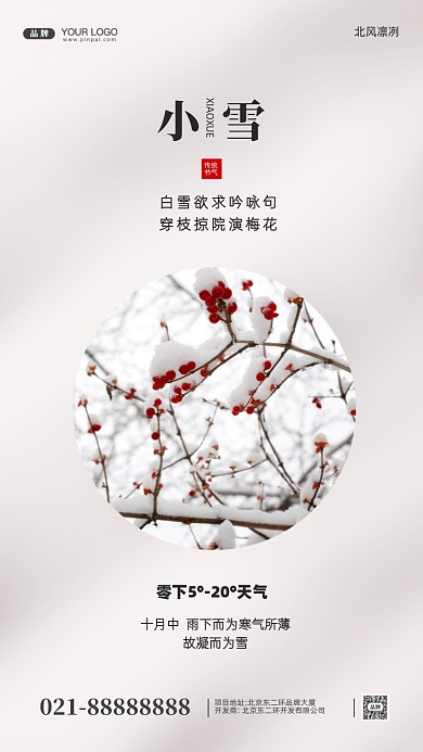 中国传统节气小雪摄影图手机海报