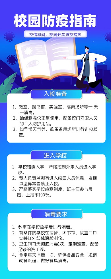 校园防疫指南长图海报