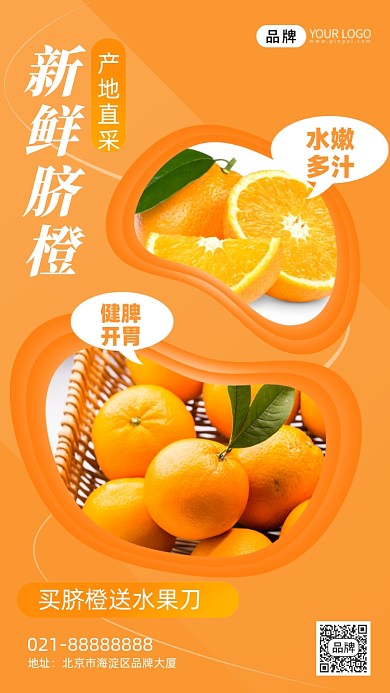 新鲜水果赣南脐橙橘色手机海报Pro