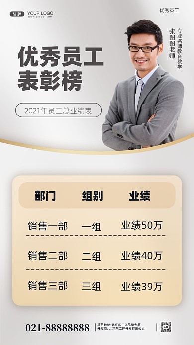 优秀员工表彰业绩摄影图手机海报