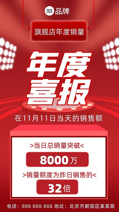 年度销售喜报红色摄影图海报