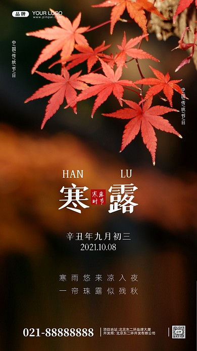 中国传统节气寒露摄影图手机海报