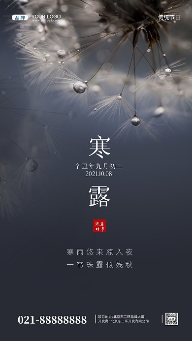 中国传统节气寒露摄影图手机海报