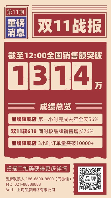 双十一战报复复古喜报手机海报