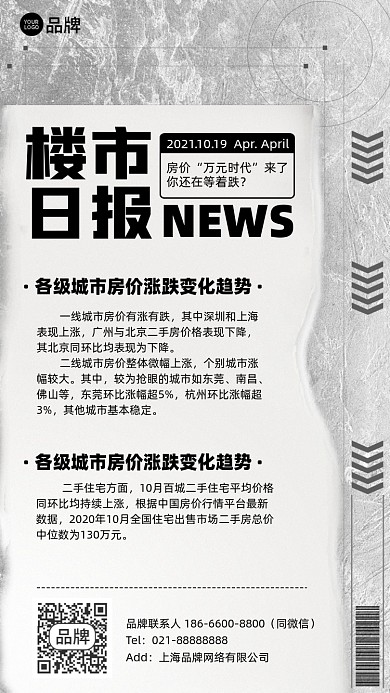 楼上日报资讯通知消息简约手机海报