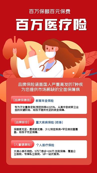 百万医疗险红色宣传海报