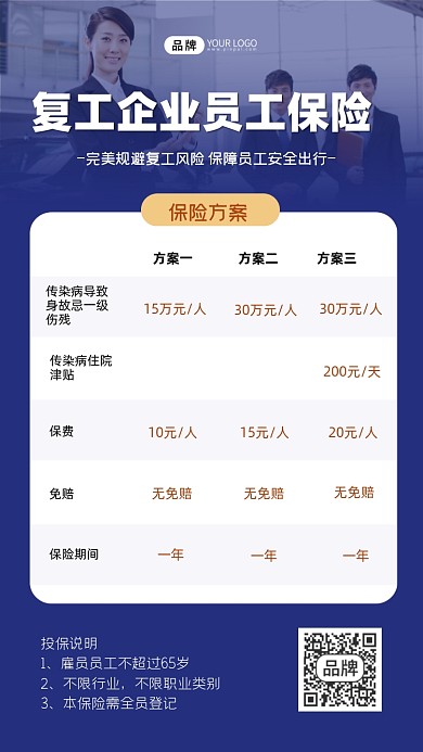 复工企业员工保险方案海报