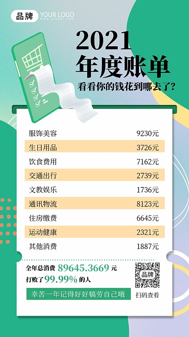 2021年度账单几何绿色创意手机海报