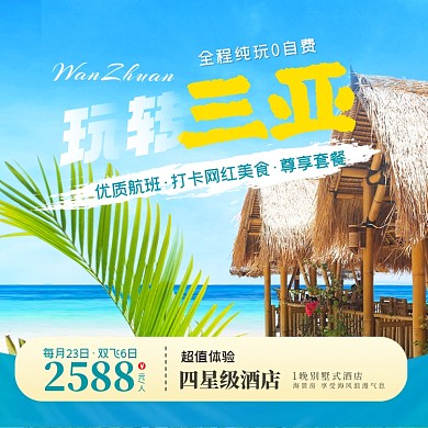 三亚旅游海边景点绿植摄影图海报