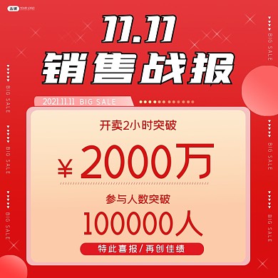 双十一销售战报方图海报