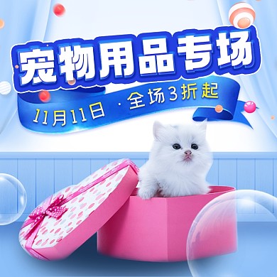 双十一宠物用品促销活动猫摄影图海报