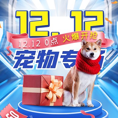 双十二宠物促销活动柴犬摄影图海报