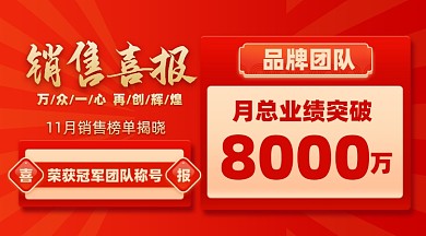 销售喜报红金色摄影图海报