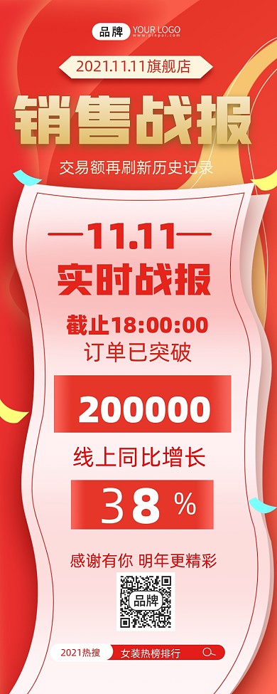 双十一销售战报摄影图海报
