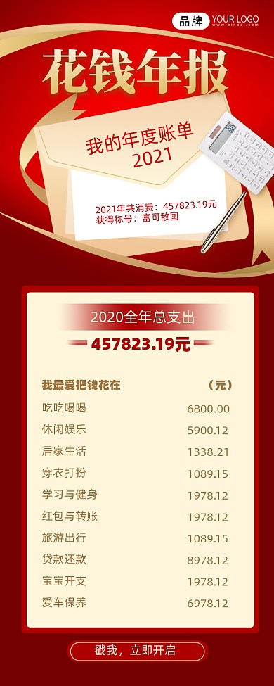 红金年报消费账单摄影图海报