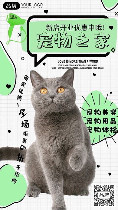 宠物商店活动促销猫咪简约摄影图海报