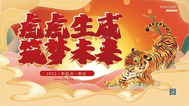 国潮喜庆企业年终晚宴2022虎年宴会展板