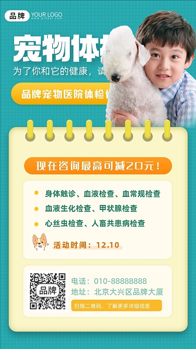 宠物体检活动男孩摄影图海报