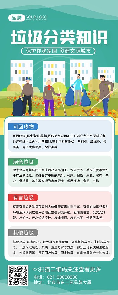 垃圾分类知识科普长图海报