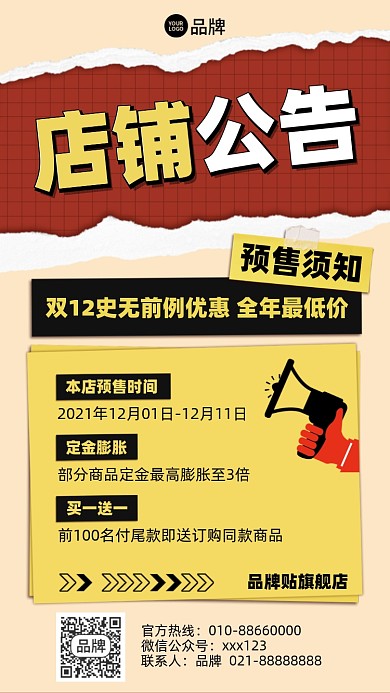 双十二预售公告摄影图海报