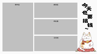 求财创意插画可爱猫咪电脑桌面分区壁纸