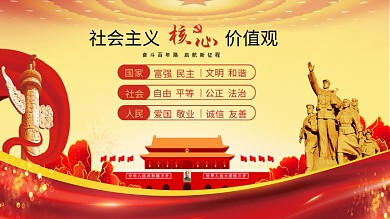 红色大气社会主义核心价值观党建展板海报