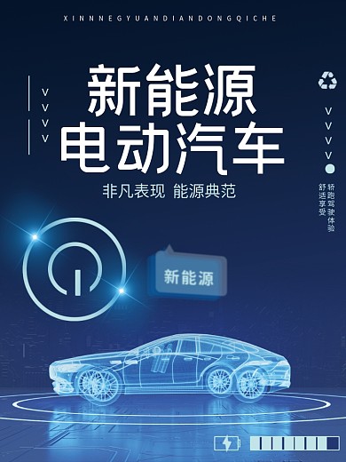 蓝色科技风新能源汽车宣传海报