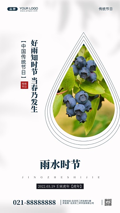 中国传统节日雨水摄影图手机海报