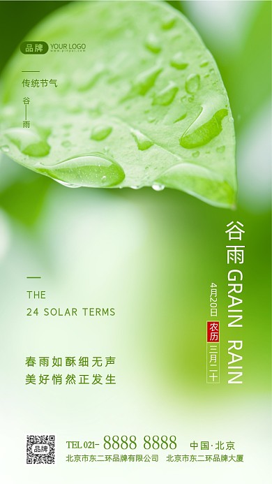 谷雨节气传统节气摄影图海报