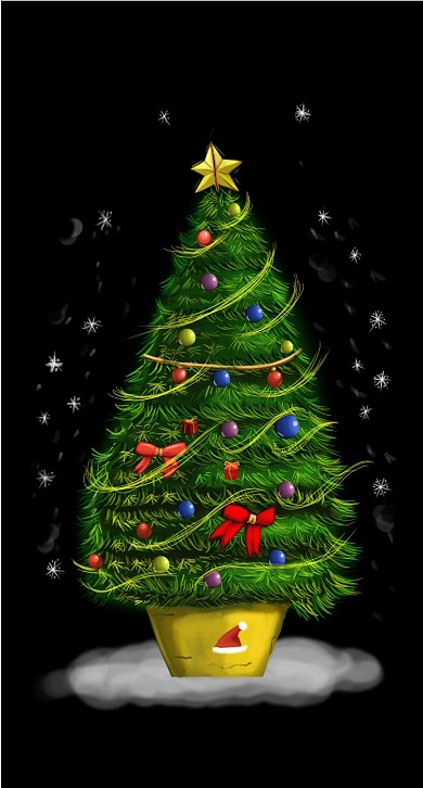 圣诞卡通手机壁纸手绘圣诞树2022