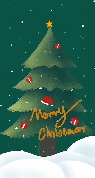 圣诞卡通手机壁纸手绘圣诞树2022