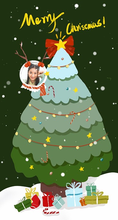圣诞卡通手机壁纸手绘圣诞树2022