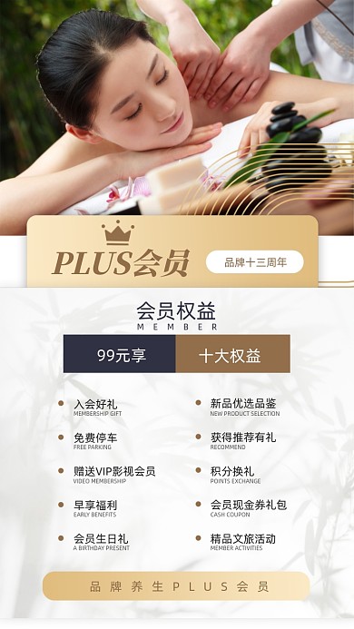 养生SPA会员权益摄影图海报
